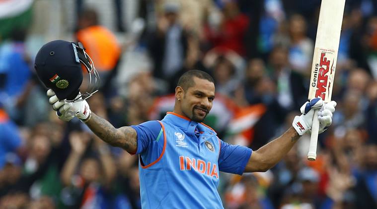 India's Shikhar Dhawan celebrates reaching his century